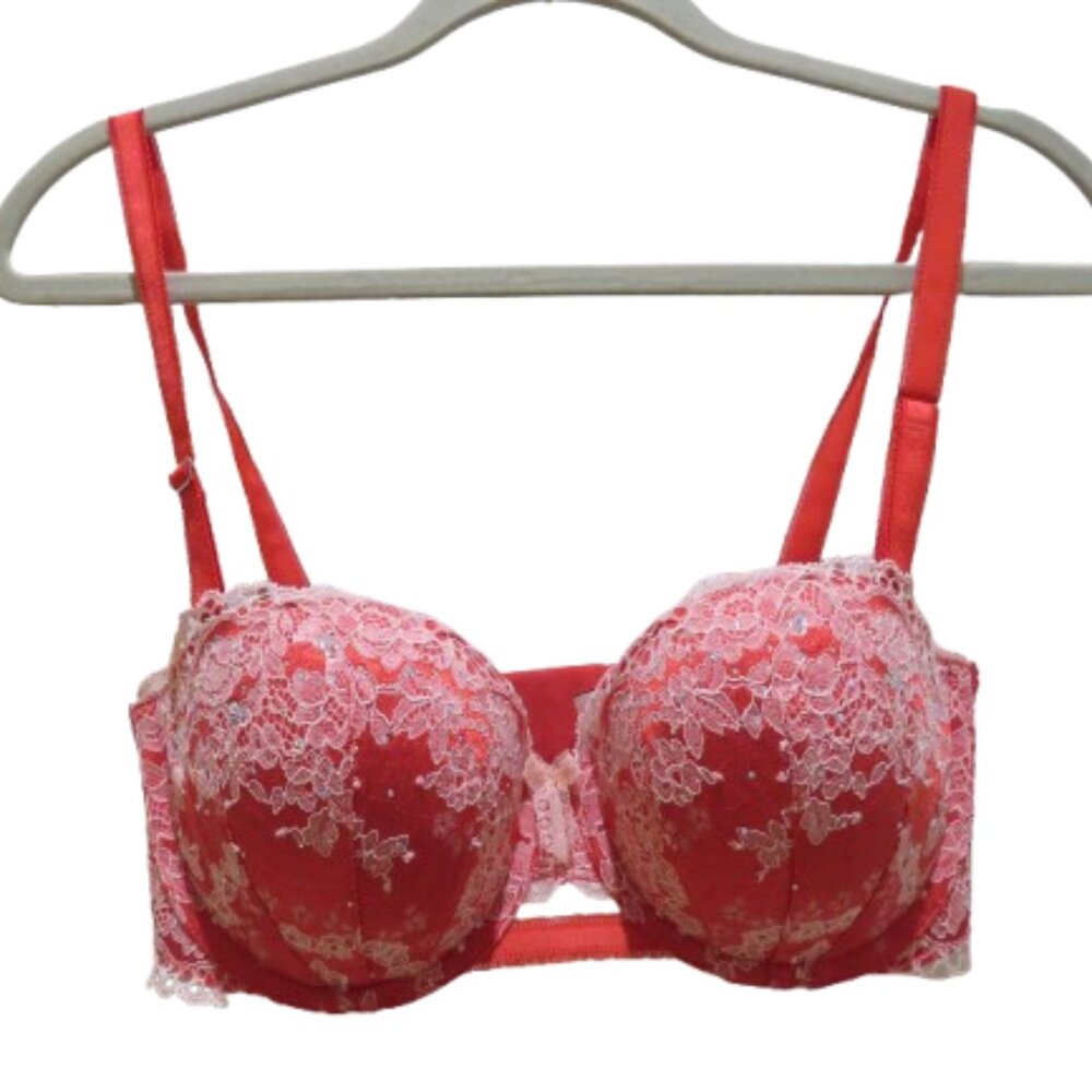 VICTORIA'S SECRET Dream Angels Multiway Bra in Sexy Red Metallic Lace - Size 32D